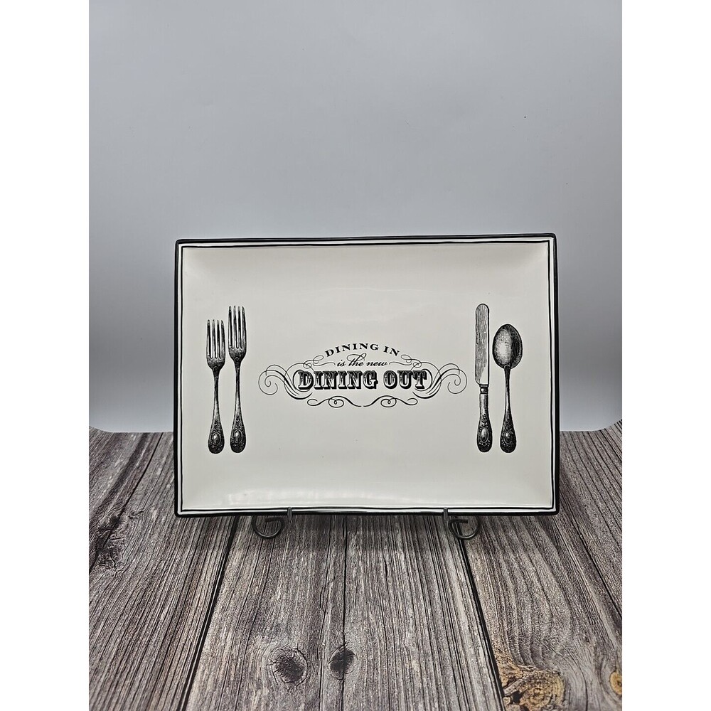 Grasslands Road "Dining In is the new Dining Out" Rectangle Serve Plate on Stand